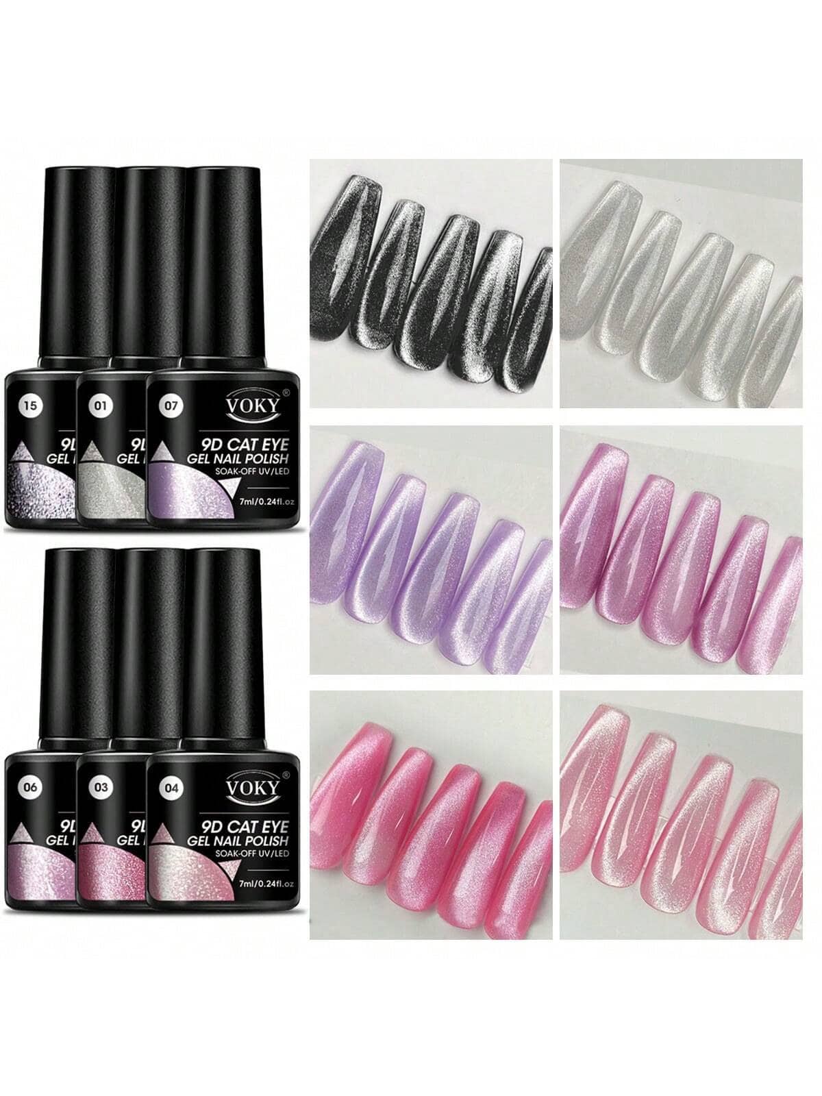 6pcs/Set Crystal Cat Eye Magnetic Gel Set, Polished And UV Gel Enamel, Poly Gel, Beautiful Crystal Cat Eye Nail Polish Gel Nails - Multicolor - View 10