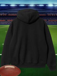 Men's Drop Shoulder Long Sleeve Drawstring Pocket Casual Hoodie Autumn Winter Back To School Denver Broncos Football Team Logo Print Sweatshirt For Men Sports Fan Apparel - màu đen - Xem 2