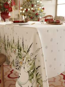 1pc Festive Christmas Tablecloth, Forest Animal Patterned Table Cover, Holiday Table Decor For Christmas Family Gathering Rectangular Design ForHome & Restaurant Decor, KitchenDining Table Centerpiece, DecorativeDining Accessory, Rustic Decor Item, Intricate Weaving, Durable Fabric,For Christmas-Decor - Festive White - View 4