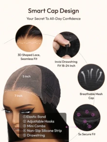 UNice Bye-Bye Knots™ 7x5 Lace Closure Wig Black Cherry Layered Wolf Cut With Wispy Bangs Drawstring Wig Face-Framing Layer Cut Straight Bob Wig Invisible Knots Put On And Go Glueless Human Hair Wigs 150% Density - Màu hợp thời trang - Xem 9