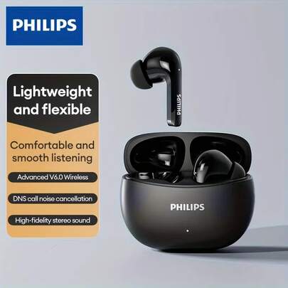 PHILIPS 飞利浦 TAT1320 轻巧无线耳机，蓝牙 6.0，迷你无线耳塞，运动耳机，日常通勤耳机，时尚耳机，高品质音频，符合人体工学设计，便携式音频设备，降噪功能，适合学生和通勤族使用。