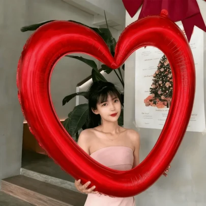 40-Inch Large Red Hollow Heart Foil Balloon, Suitable For Wedding, Birthday, Anniversary, Valentine's Day Theme Party Decoration