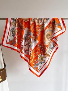 1条女士新款90厘米大方巾，复洛克风格仿丝提花头巾/披肩，百搭连衣裙 - 多色 - 查看 5