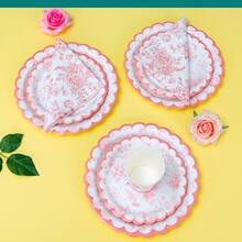 100pcs Pastel Pink Chinoiserie Floral Shaped Party Tableware Set, 7/9 Inch Disposable Paper Plates, Cups And Napkins, Pink Chinoiserie Theme Paper Plates, Birthday Decor Party Supplies - Multicolor - View 3