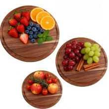 Wooden Round Tray With Grooves, Dinner Plate, Cheese Board, Suitable For Coffee Tables And Home Decoration, Appetizers, Cakes, Snacks, Coffee Tray, Acacia Tray, Country Style, Kitchen Tools, Friend Parties, Birthday Party Table Setting, Easy To Clean, Can Be Given As Housewarming, Thanksgiving, New Year Gifts