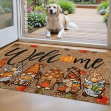 1pc 6 Dwarfs Pumpkin Holiday Welcome Doormat, Soft Velvet Material, Machine Washable, Suitable For Entrance Of Bedroom, Living Room, Dining Room, Study, Fashionable Home Decor