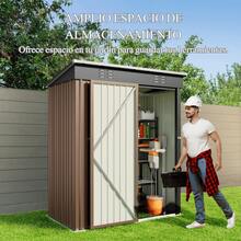 Cobertizo de Almacenamiento para Exteriores, Caseta de Jardín con Puerta y Cerradura, Cobertizo de Metal Galvanizado, Resistente a la Intemperie para Patio Trasero Césped, 162cmx95cmx181cm, Marrón - Marrón - Ver 3