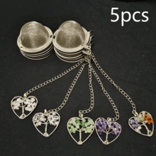 1/5/10 piezas Infusor de té con colgante de árbol de la vida, filtro de té de malla premium, difusor de té con cadena extendida y gancho para infusionar hojas de té sueltas y especias y condimentos, con colgante de piedra natural y cristal