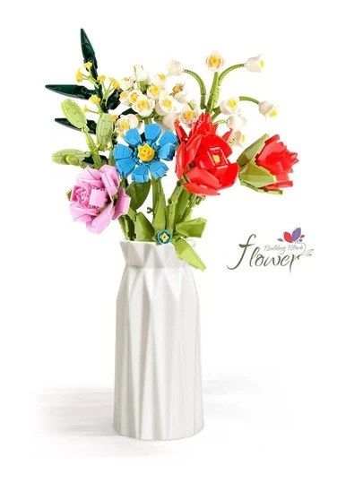 仿真积木花，小颗粒组装积木，DIY积木仿真花，节日装饰，桌面摆件，客厅装饰，家居摆件，节日装饰用品