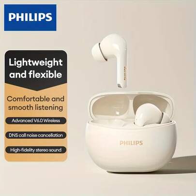 PHILIPS 飞利浦 TAT1320 轻巧无线耳机，蓝牙 6.0，迷你无线耳塞，运动耳机，通勤耳机，时尚耳机，高品质音频，符合人体工学设计，便携式音频设备，降噪功能，适合学生和通勤人士使用。