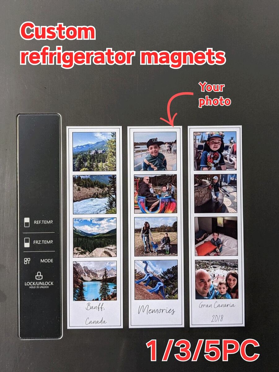 1/3/5pcs Customized Travel Fridge Magnets, Personalized Magnetic Photo Frames, Multi-Photo Collage Fridge Magnets, Travel Souvenir Photos, Panoramic Photo Fridge Magnets, Creative Rectangular Souvenirs, Couples Anniversary Gifts, Best Friend Birthday Gifts
