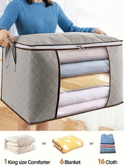 1/2/3pcs Large Capacity Storage Bags, Non-Woven Fabric Quilt Storage Bags, Quilt Travel Moving Storage Packing Bags With Transparent Window, Reinforced Handle And Secure Zipper - Foldable Closet Storage Bags, Suitable For Seasonal Storage Of Blankets, Quilts And Clothes, Also Can Be Used For Autumn Decoration.