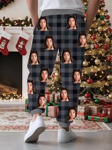 Customized Men Casual Sweatpants With Personalized Face Design - Classic Plaid Pattern, Multiple Color Options, Custom Design, Comfortable & Fashionable Loose Fit Joggers, Suitable For Casual Daily Wear, Weekend Outings, Hangouts With Friends, Traveling, And Perfect Gift Choice For Halloween, Christmas, Autumn/Winter Men Clothing, Fall