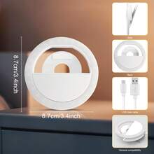 Yogle Rechargeable LED Selfie Ring Light, With Three Brightness Levels To Adjust, Featuring A Clip-On Design. It's A Beauty-Enhancing Self-Portrait Tool For Female Streamers, A Mini Phone Fill Light, And A Portable Makeup And Night Light. Compact And Lightweight, It's Ideal For Photography, Video Recording, And Travel. - Multicolor - View 3