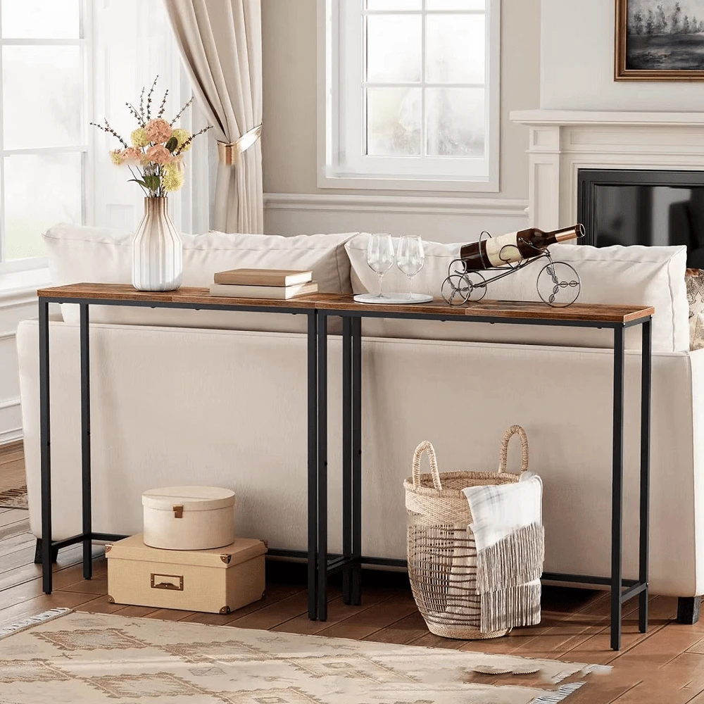 Mesa consola estrecha de 31,5 pulgadas de largo, mesa para recibidor, mesa para sofá, ideal para pasillos y salones. Credenza, Credenza recibidor con particiones Dobles, Estilo Moderno de Madera Color Vintage Recibidor de Entrada Mueble, Mesa recibidor tamaño 80 * 24 * 75(CM) Consola Estrecha de Madera Reciclada 74.9cm Mesa Pequeña para Entrada, Mesa Delgada para Sofá en Pasillo o Sala Negra - Negro - Ver 1