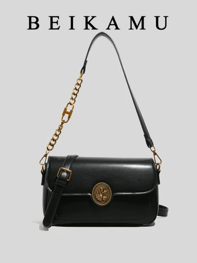 1個女士優雅的肩袋，通勤多用途方形門襟袋，可調節肩帶斜挎包