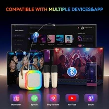 3-In-1 Portable Mini Speaker Set With 2 Wireless Microphones - USB Rechargeable, Wireless Speaker For Birthday Parties And Family Entertainment, Colorful LED Light, Suitable For Birthday Parties, Family Gatherings, Christmas Gifts, New Year'S Gifts - Beige - View 8