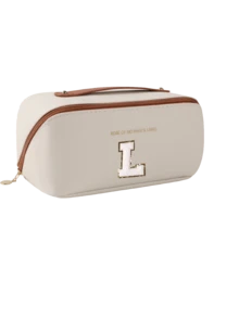 Premium Pu Travel Cosmetic Bag, With Embroidered Letters On Towels A-Z Cosmetic Storage Bag, Large Capacity Multi-Layer Cosmetic Bag, Zipper Pouch, Multifunctional Waterproof Portable Travel Organizer, Makeup Brush Set, Cosmetics Organization And Storage, Travel Accessories, Cruise Essentials