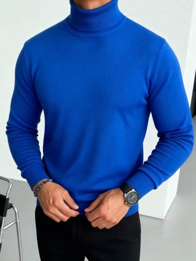 Maglione da uomo a collo alto, manica lunga, spalla regolare, versatile per uso quotidiano