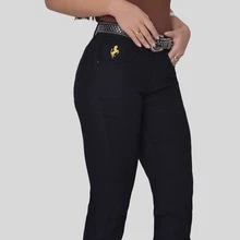 KIT 2 Women's Country Rodeo Pants High Waist With Lycra Elastane Butt Lifting - 淺色 + 黑色 - 查看 7