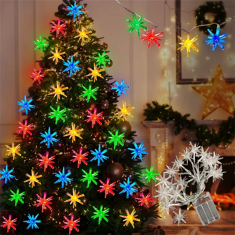 1 pieza Luz de cadena de estrella RGB con explosión, lámpara decorativa LED colgante con caja de batería, dos modos conmutables, para decoraciones navideñas, luces colgantes de árbol de Navidad, aleros, patio, jardín, decoraciones de tienda, arreglo de dormitorio en el hogar (batería no incluida)