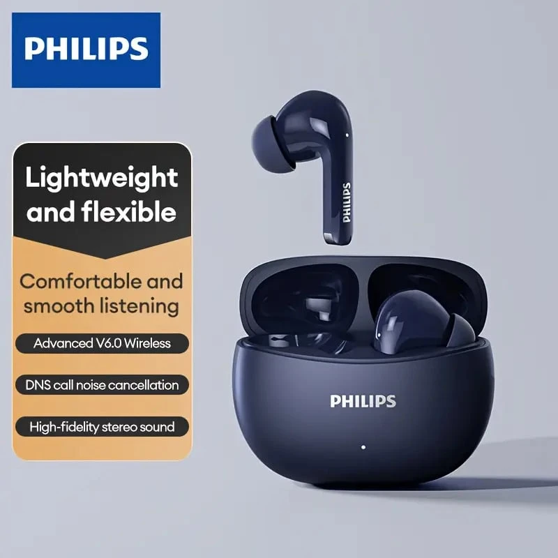 PHILIPS 飞利浦 TAT1320 轻巧无线耳机，蓝牙 6.0，真无线耳塞，运动耳机，通勤耳机，时尚耳机，高品质音频，符合人体工学设计，便携式音频设备，降噪功能，适合学生和通勤人士使用。