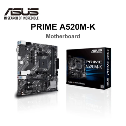  ASUS PRIME A520M-K Motherboard, AMD AM4 Socket, Comprehensive Cooling, Micro ATX Motherboard, 1 Gb Ethernet, Software Support, High Performance