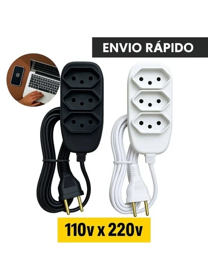 Extensão Elétrica Tripolar Branca ou Preta 10A Bivolt – 2m / 3m / 5m / 10m