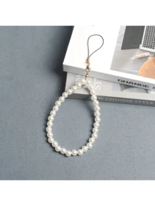 1 件仿珍珠串珠手机挂绳，防丢失手机带，适合送给母亲、家人、朋友、生日、节日的礼物，手机挂饰，手机链