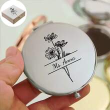 1pc Customized Name Makeup Mirror, Personalized Engraved Folding Compact Mirror, Portable Double-Sided High Definition Mirror, Stainless Steel Small Compact Mirror, Valentine's Day Gift, Spring, Bride, Bridesmaid, Wedding Gift, Customized Floral Engraved Makeup Mirror, Suitable For Best Friend, Girlfriend, Mom, Mother's Day, Birthday, Graduation, Wedding, Anniversary, Practical Gift - Multicolor - View 48