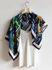 1条女士新款90厘米大方巾，复洛克风格仿丝提花头巾/披肩，百搭连衣裙 - 多色 - 查看 3