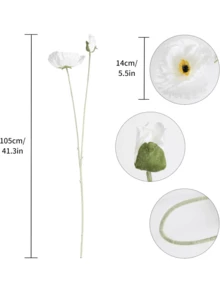 1/2/3 支 105cm 人造罂粟花，现代简约风格，可弯曲且不褪色 - 适用于 DIY 花墙、场景装饰、客厅/卧室花瓶摆设、婚礼、派对、花园装饰、户外植物、园艺等。 - 白色 - 查看 8