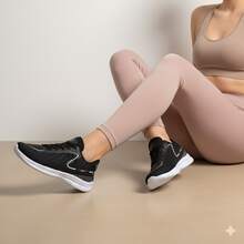 Women's Gym Shoes – Ideal For Walking, Running And Exercise - Black/White - View 1