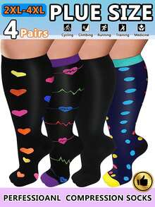 4双装加大码铜离子压缩袜，男女通用，透气运动袜，适合跑步、骑行、足球、徒步旅行、旅行 - 彩色 - 查看 22