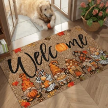 1pc 6 Dwarfs Pumpkin Holiday Welcome Doormat, Soft Velvet Material, Machine Washable, Suitable For Entrance Of Bedroom, Living Room, Dining Room, Study, Fashionable Home Decor