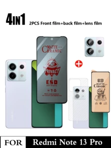 4 en 1 pour Redmi Note 13 Pro (Film de confidentialité anti-espion en céramique + Film céramique doux mat + Film pour le dos + Film pour l'objectif)