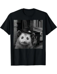 Opossum Selfie With Trash Bin Funny Gifts For Men Women  Graphic Print Tee,Unisex Cotton Casual T-Shirt - màu đen - Xem 1