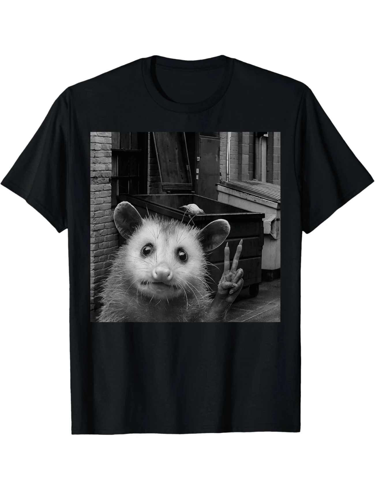 Opossum Selfie With Trash Bin Funny Gifts For Men Women Graphic Print Tee,Unisex Cotton Casual T-Shirt - màu đen - Xem 1