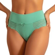 Elegant High-Waisted Panties With Delicate Floral Lace | Comfortable For Everyday Wear, Solid Color, Elastic - أخضر نعناع - مشاهدة 15