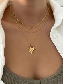 1pc Minimalist Indie Fashion Stainless Steel Necklace For Women, Cross & Sun Pendant Details, Suitable For Daily Wear - necklace - View 5