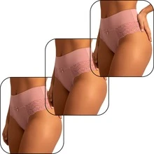 Elegant High-Waisted Panties With Delicate Floral Lace | Comfortable For Everyday Wear, Solid Color, Elastic - Pink - View 14