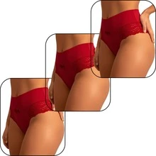 Elegant High-Waisted Panties With Delicate Floral Lace | Comfortable For Everyday Wear, Solid Color, Elastic - Red - View 13