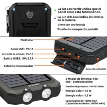Batería solar portátil de 20000 mAh para iPhone: dos salidas USB de 5 V, dos linternas LED, brújula integrada, resistente al agua, ideal para acampar y hacer senderismo - Multicolor - Ver 5