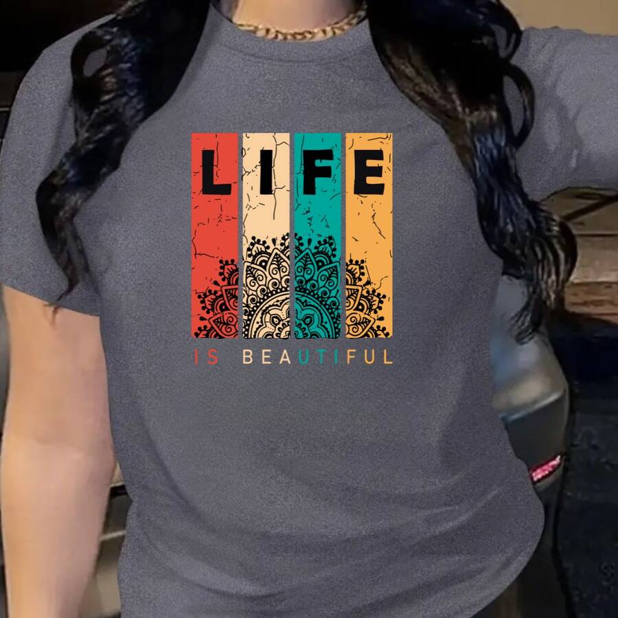 Camiseta Feminina Algodão T-shirt Streetwear - Chumbo - Visão 1