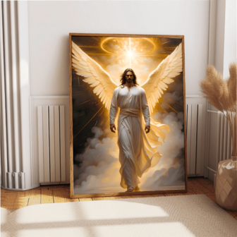 1幅神圣天使之翼帆布墙画 - 充满活力的灵性装饰，基督教宗教海报，送给信徒、灵修爱好者和虔诚人士的独特礼物。墙画，海报，可悬挂，适用于家居装饰、墙面装饰、浴室装饰、卧室装饰、客厅装饰、厨房装饰、办公室装饰 - 帆布材质（可选画框）