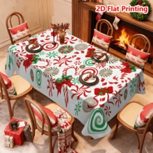 1pc Christmas Elements Print Table Cloth, Rectangular Tablecloth, Festive Dining Decor, Cloth Table For Holiday