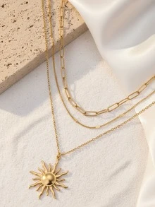 1pc Minimalist Indie Fashion Stainless Steel Necklace For Women, Cross & Sun Pendant Details, Suitable For Daily Wear - necklace - View 6