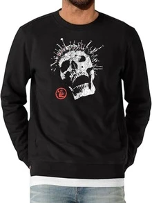 Men's Pullover Sweatshirt Long Sleeve Crewneck Outfit Regular Fit Casual Wear With Bold Skull Print Red And White Design For Streetwear Style - Black - View 1