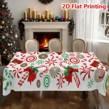 1pc Christmas Elements Print Table Cloth, Rectangular Tablecloth, Festive Dining Decor, Cloth Table For Holiday