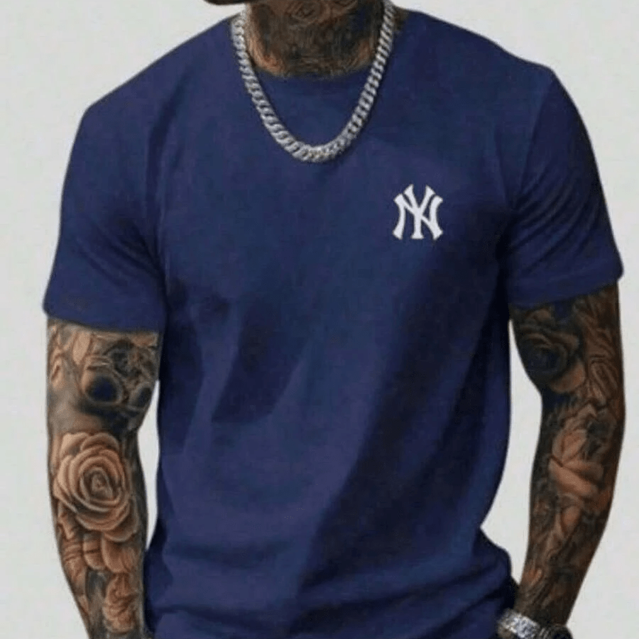 Camiseta Masculina NY Sobreposto NEW YORK Gola Redonda Manga Curta Algodão Moda Basica, Praia ,Verão  Todos Os Estilos
